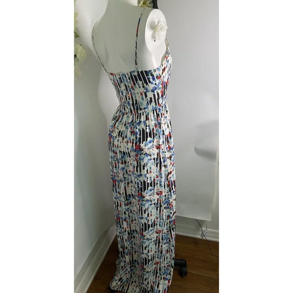 Parker Womens Silky Floral‎ Print Maxi Dress White Multi Size Extra Small EUC